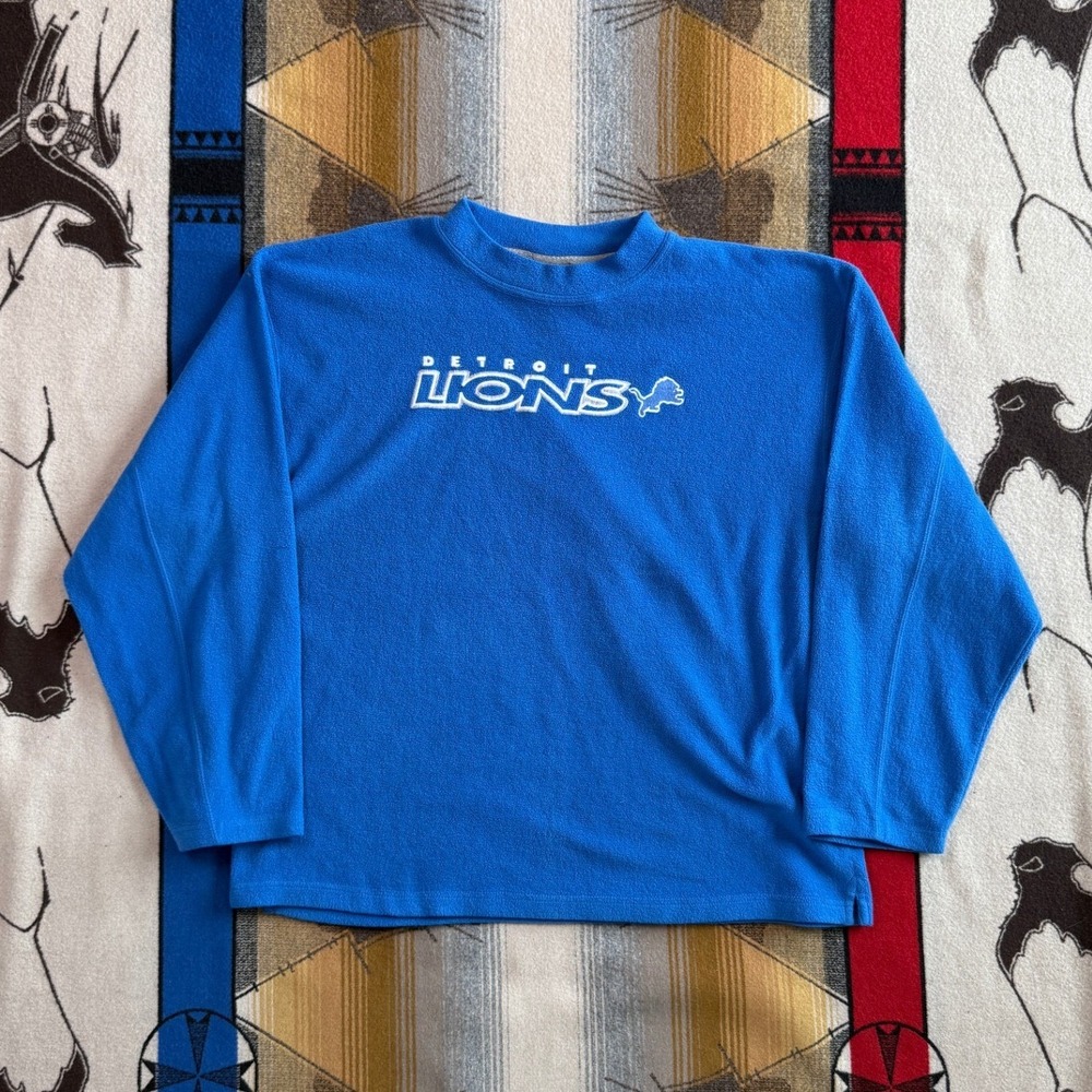 Vintage Detroit Lions The Edge Fleece Pullover Blue XL NFL 2000 Mens Sweatshirt